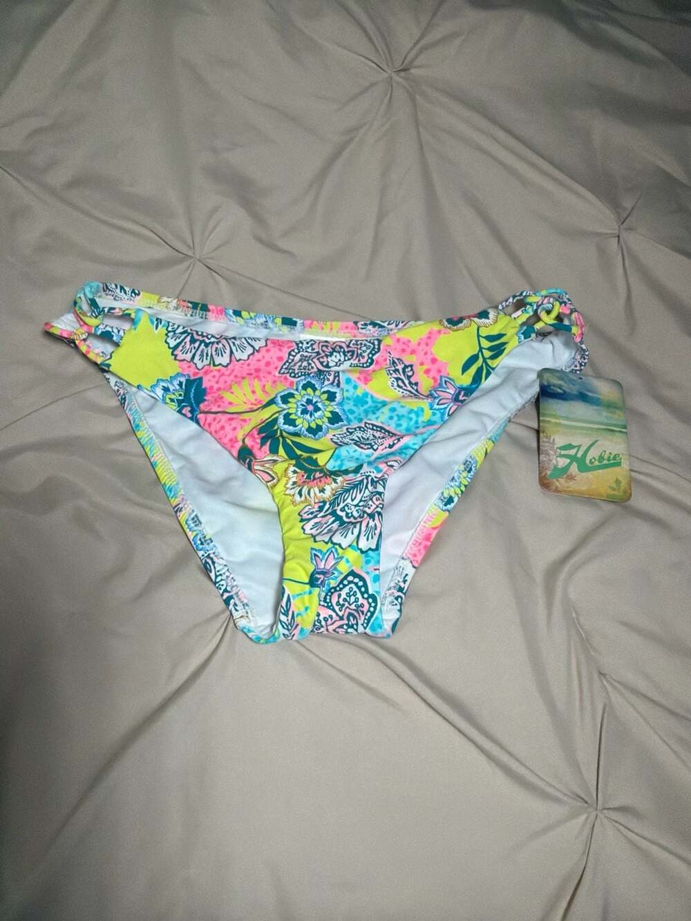 Hobie Women's Floral Tropical Print Strappy Side Bikini Bottoms Size Medium